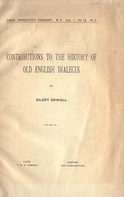Cover of: Contributions to the history of Old English dialects