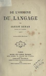 Cover of: De l'origine du langage.