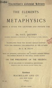 Cover of: elements of metaphysics: being a guide for lectures and private use