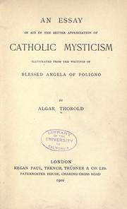 Cover of: essay in aid of the better appreciation of Catholic mysticism: illustrated from the writings of Blessed Angela of Foligno