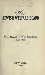Cover of: Final report of war emergency activities.