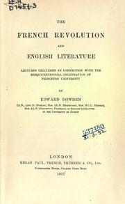 Cover of: The French Revolution and English literature.: Lectures delivered in connection with the sesquicentennial celebration of Princeton University.