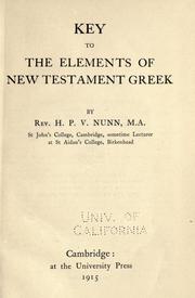 Cover of: Key to the elements of New Testament Greek
