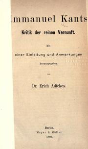 Cover of: Kritik der reinen Vernunft