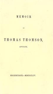 Cover of: Memoir of Thomas Thomson, Advocate