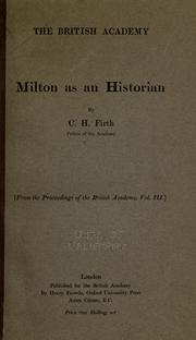 Cover of: Milton as an historian