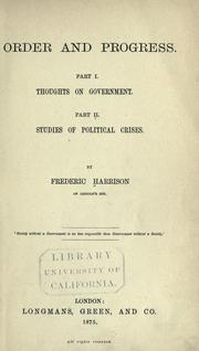 Cover of: Order and progress ... by Frederic Harrison