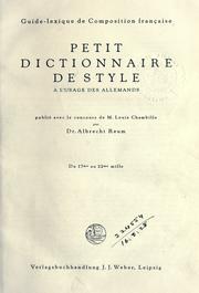 Cover of: Petit dictionnaire de style à l'usage des allemands by Albrecht Reum