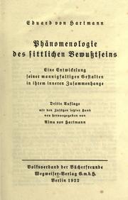 Cover of: Phänomenologie des sittlichen Bewusstseins.