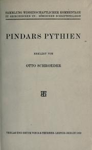 Cover of: Pindars Pythien.: Erklärt von Otto Schroeder.