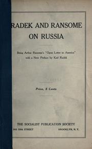 Cover of: Radek and Ransome on Russia, being Arthur Ransome's "Open letter to America,"