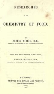 Cover of: Researches on the chemistry of food