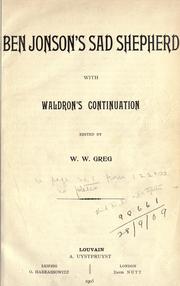 Cover of: Sad shepherd, with Waldron's continuation.: Edited by W.W. Greg.