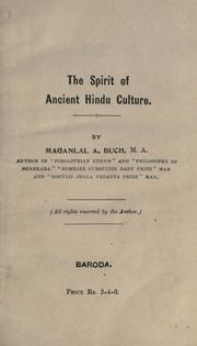 Cover of: spirit of ancient Hindu culture