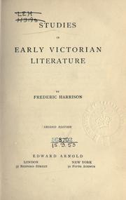 Cover of: Studies in early Victorian literature.