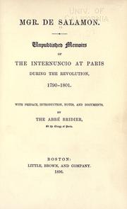 Cover of: Unpublished memoirs of the internuncio at Paris during the revolution, 1790-1801