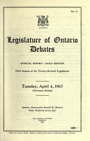 Cover of: Official report of debates (Hansard) : Legislative Assembly of Ontario = | Ontario. Legislative Assembly.