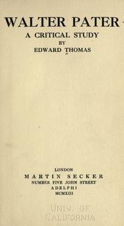 Cover of: Walter Pater by Edward Thomas