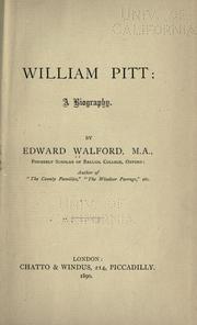 Cover of: William Pitt: a biography