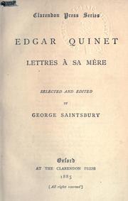 Cover of: Lettres à sa mère.: Selected and edited by George Saintsbury.