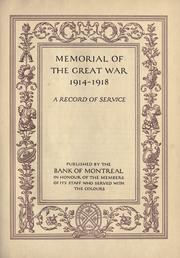 Cover of: Memorial of the Great War, 1914-1918 by Bank of Montreal.