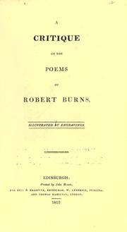 Cover of: A critique on the poems of Robert Burns.