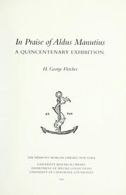 Cover of: In praise of Aldus Manutius by H. George Fletcher
