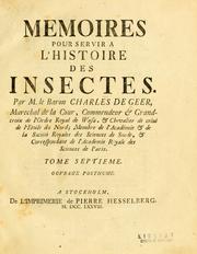 Cover of: Memoires pour servir a l'histoire des insectes by Charles De Geer