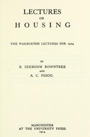 Cover of: Lectures on housing by B. Seebohm Rowntree
