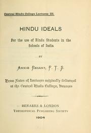Cover of: Hindu ideals, for the use of Hindu students in the schools of India.