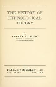 Cover of: The history of ethnological theory