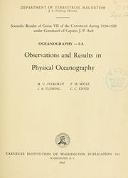 Cover of: Scientific results of cruise vii of the Carnegie during 1928-1929 under command of Captain J.P. Ault.: Oceanography.