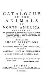 Cover of: Forster's Catalogue of the animals of North America, or Faunula americana.