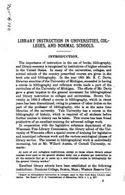 Cover of: Library instruction in universities, colleges, and normal schools