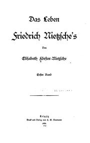 Cover of: Das Leben Friedrich Nietzsche's