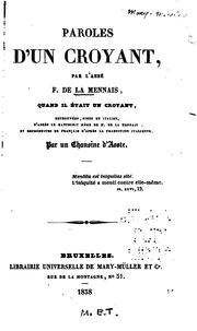 Cover of: Paroles d'un croyant. by Félicité Robert de Lamennais