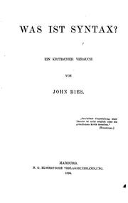 Cover of: Was ist Syntax? by John Ries