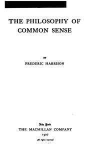 Cover of: The philosophy of common sense.