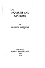 Cover of: Inquiries and opinions. by Brander Matthews