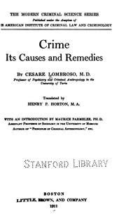 Cover of: Crime, its causes and remedies.