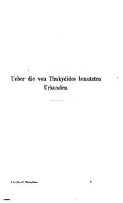 Cover of: Thukydides und sein Urkundenmaterial.: Ein Beitrag zur Entstehungsgeschichte seines Werkes.