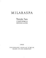 Cover of: Milaraspa: tibetische Texte in Auswahl übertragen von Berthold Laufer. by Mi-la-ras-pa