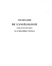 Cover of: Vocabulaire de l'angélologie, d'aprés les manuscrits hébreux de la Bibliothèque nationale