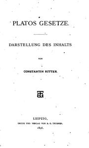 Cover of: Platos gesetze.: Darstellung des inhalts