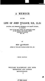 Cover of: A memoir of the life of John Tulloch ...
