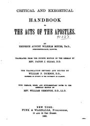 Cover of: Critical and exegetical handbook to the Acts of the Apostles.