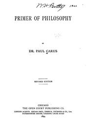 Cover of: Primer of philosophy by Paul Carus