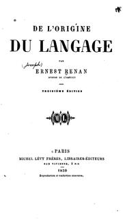 Cover of: De l'origine du langage by Ernest Renan