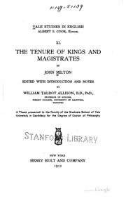 Cover of: The tenure of kings and magistrates by John Milton
