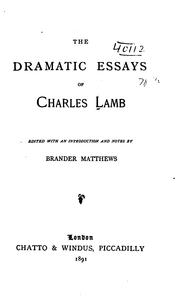 Cover of: The dramatic essays of Charles Lamb.